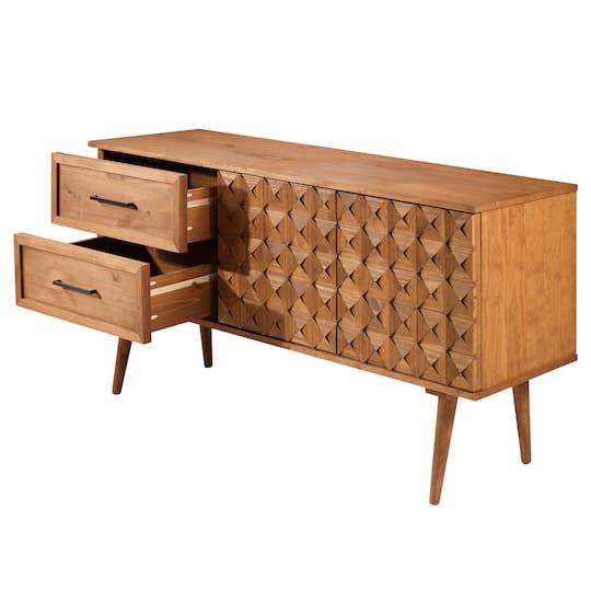 Walker Edison 58" Caramel Solid Wood 2-Drawer Prism Sideboard